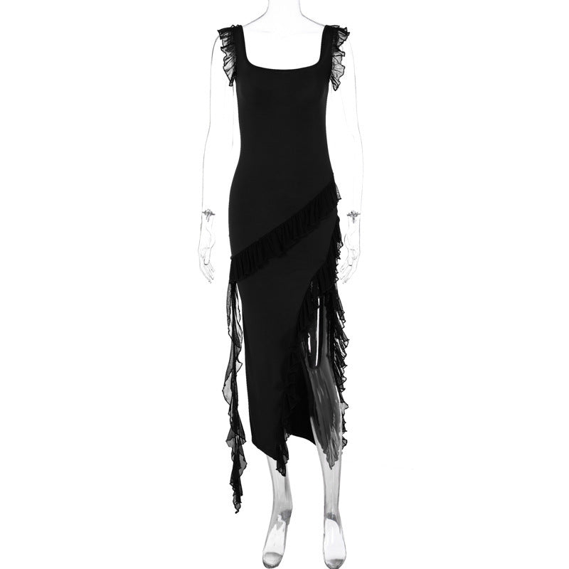 🔥 Women’s Asymmetric Ruffle High-Slit Maxi Dress - Elegant Evening & Party Dress - Available in Various Colours