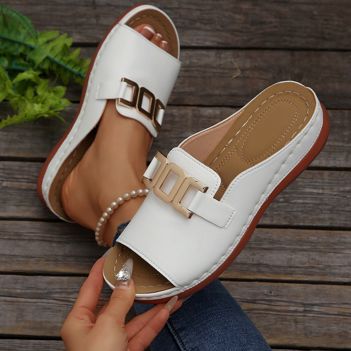 Women's Slip-On Buckle Sandals – Various Colours