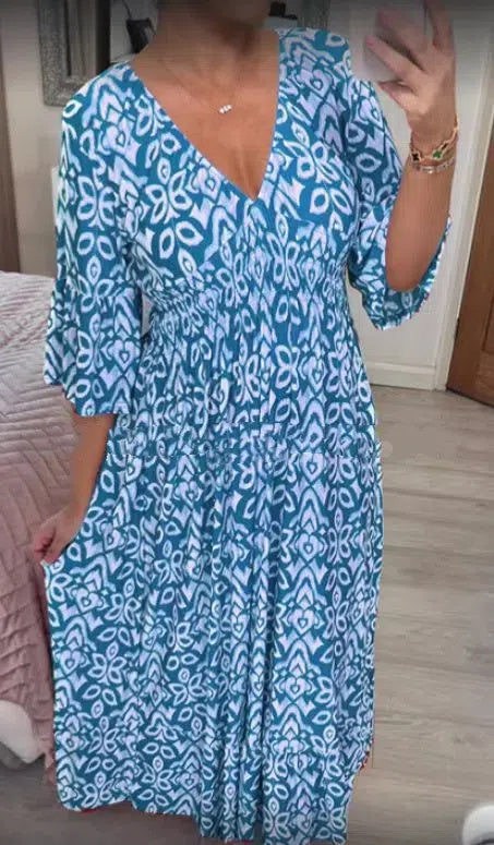 Boho Floral Maxi Dress – V-Neck, Flared Sleeves – Upto 5XL – Summer Essential – Various Colours