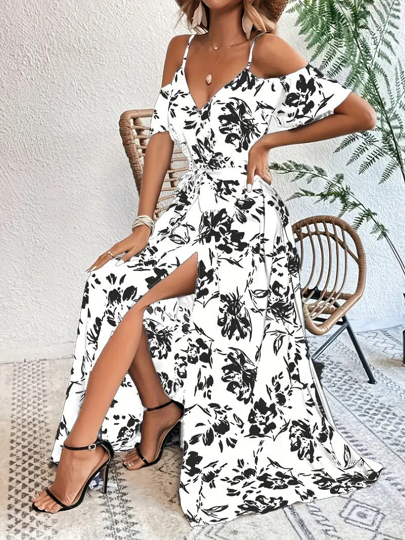 ๐ธ Cold Shoulder Floral Maxi Dress โ Flowy & Feminine in Various Colours