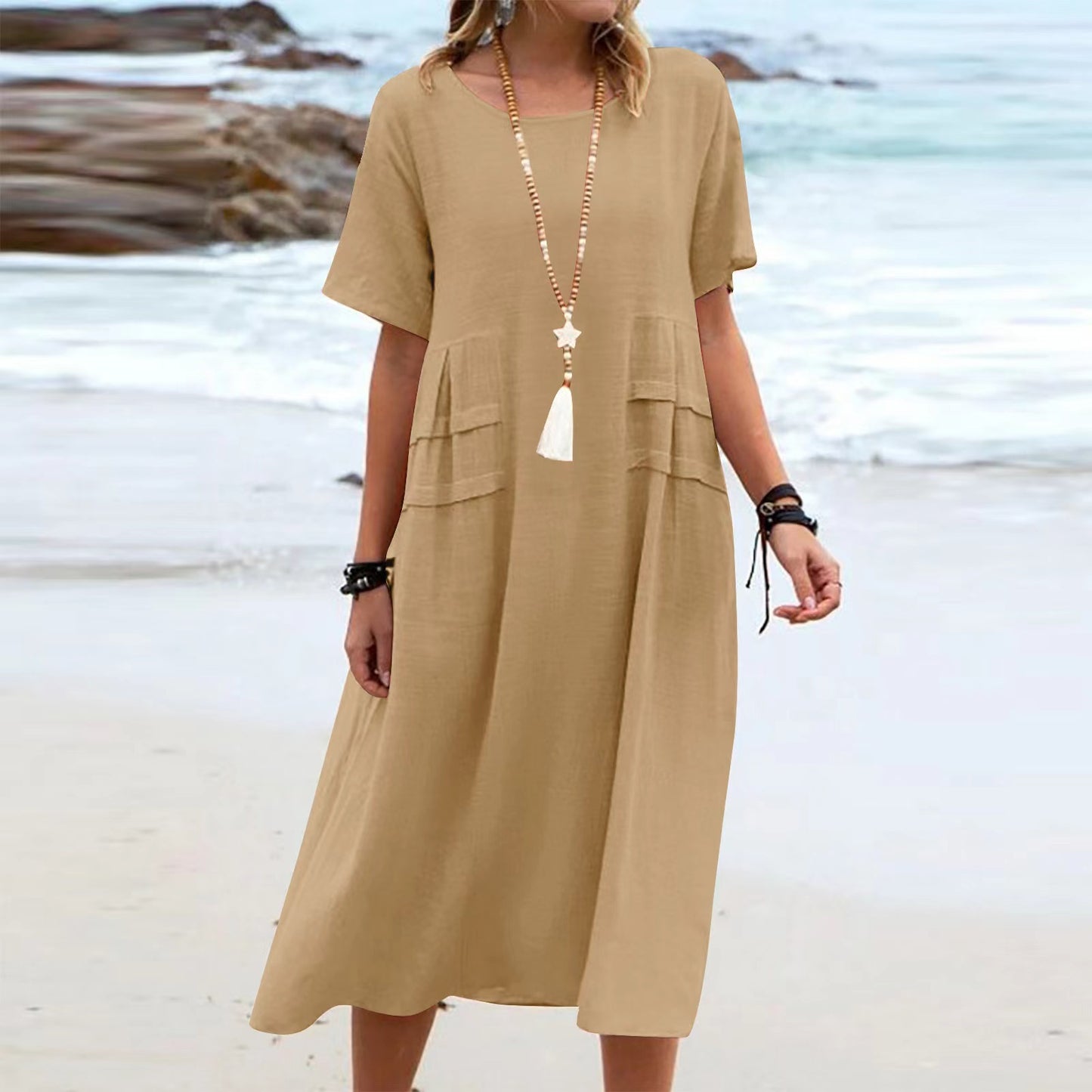 πΏ Boho Linen Pocket Midi Dress β Effortless Style in Various Colours
