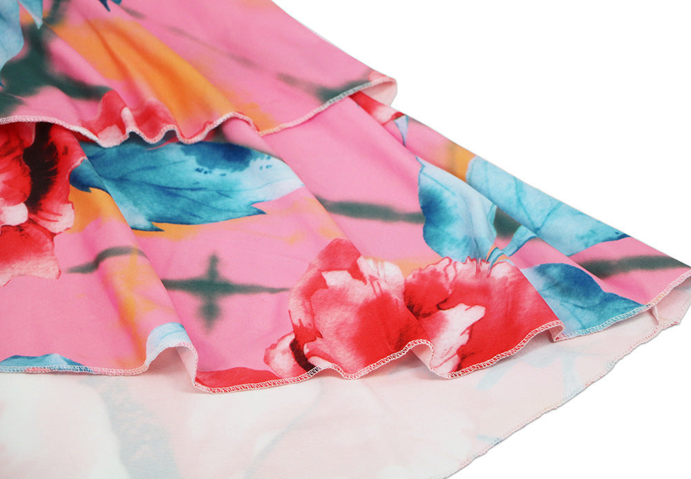 π· TrendPrints Floral Wrap High-Low Dress β Ruffle Hem Summer Midi Dress with Tie Waist β Available in Various Colours