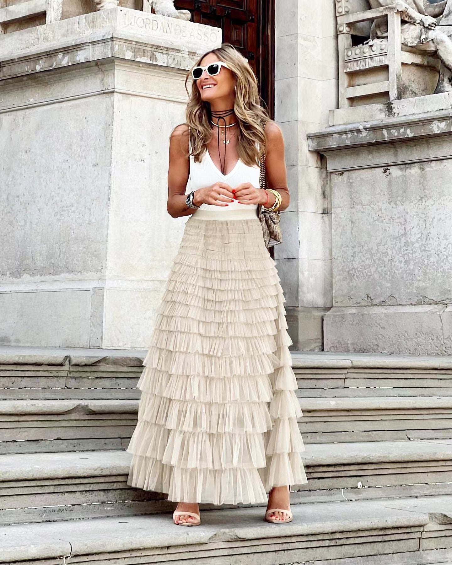 ✨ Women’s Layered Tulle Ruffle Maxi Skirt - Boho Chic Statement Skirt - Available in Various Colours