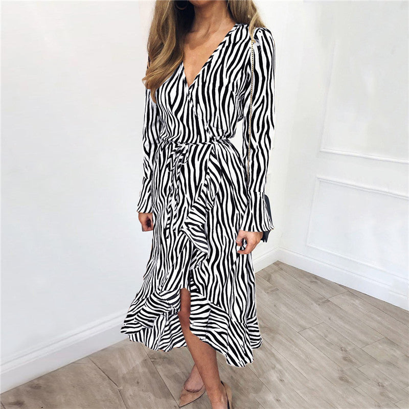 π¦ Bold & Chic Zebra Print Ruffle Midi Wrap Dress β Fierce Elegance for Day to Night Glam π€β¨