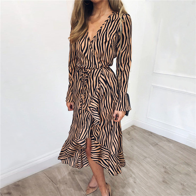 π¦ Bold & Chic Zebra Print Ruffle Midi Wrap Dress β Fierce Elegance for Day to Night Glam π€β¨