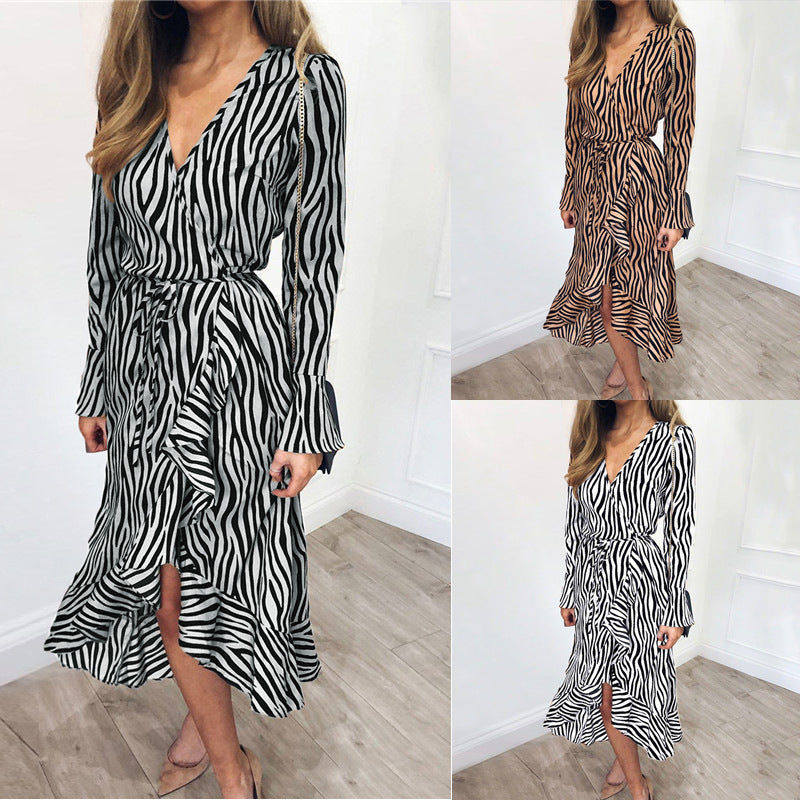 π¦ Bold & Chic Zebra Print Ruffle Midi Wrap Dress β Fierce Elegance for Day to Night Glam π€β¨