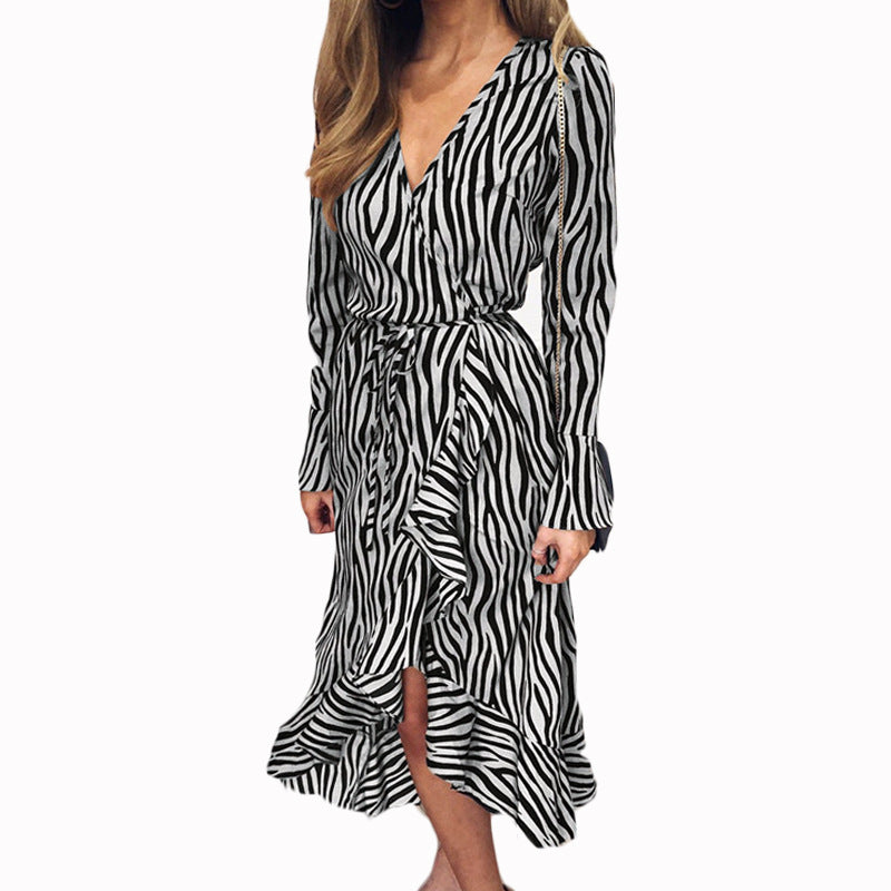 π¦ Bold & Chic Zebra Print Ruffle Midi Wrap Dress β Fierce Elegance for Day to Night Glam π€β¨