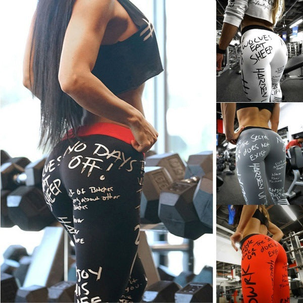 🔥 “No Days Off” Graffiti Print Gym Leggings – Available in Various Colours
