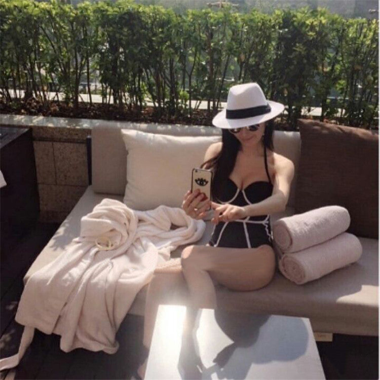 Women's black and white stripe conjoined triangle steel ring gathered to self-cultivation to cover belly