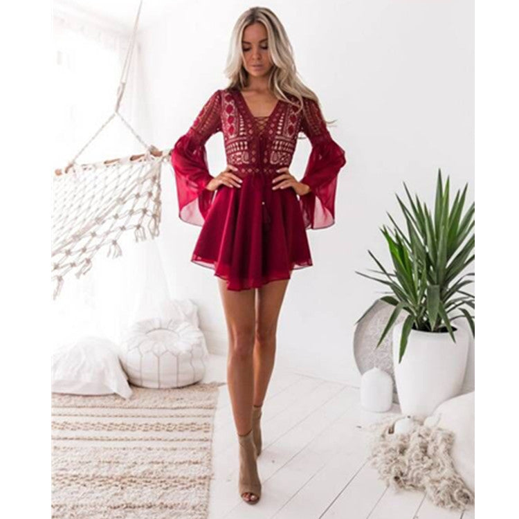 🤍 Boho Belle Lace-Up Mini Dress – Available in Various Colours