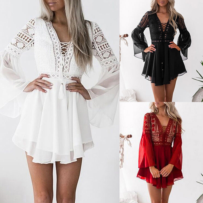 🤍 Boho Belle Lace-Up Mini Dress – Available in Various Colours