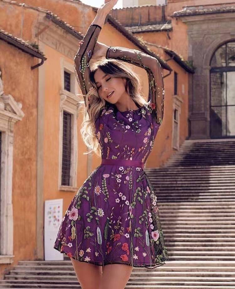 🌸 Midnight Garden Embroidered Mesh Dress – Available in Various Colours