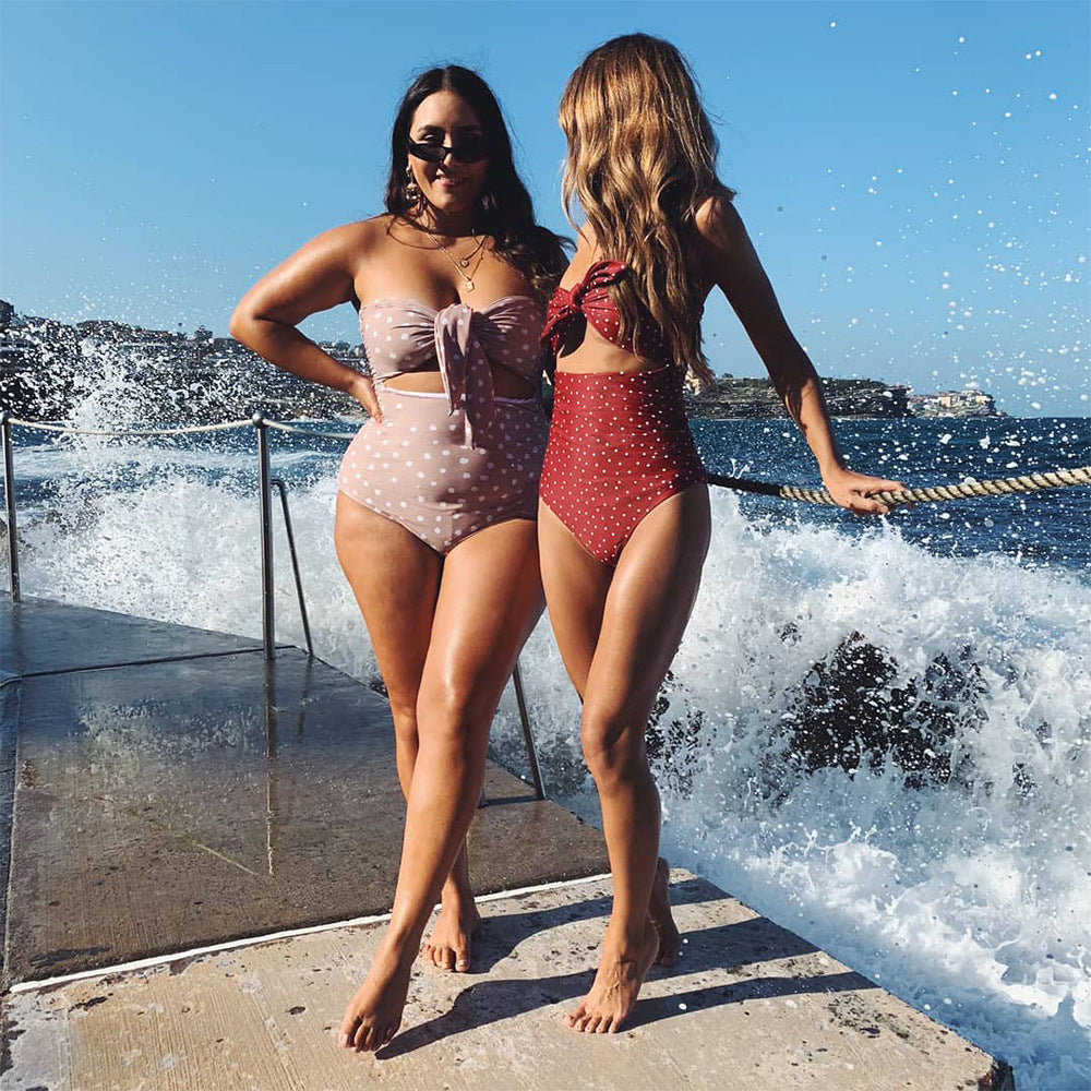 Hot style swimwear high waist knotted tube top sexy swimsuit ladies one-piece swimsuit
