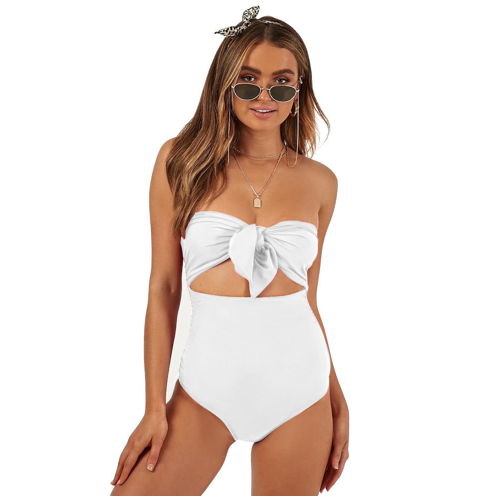 Hot style swimwear high waist knotted tube top sexy swimsuit ladies one-piece swimsuit