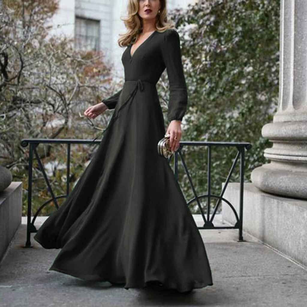👑 Luxe Grace Long Sleeve Maxi Gown – Available in Various Colours