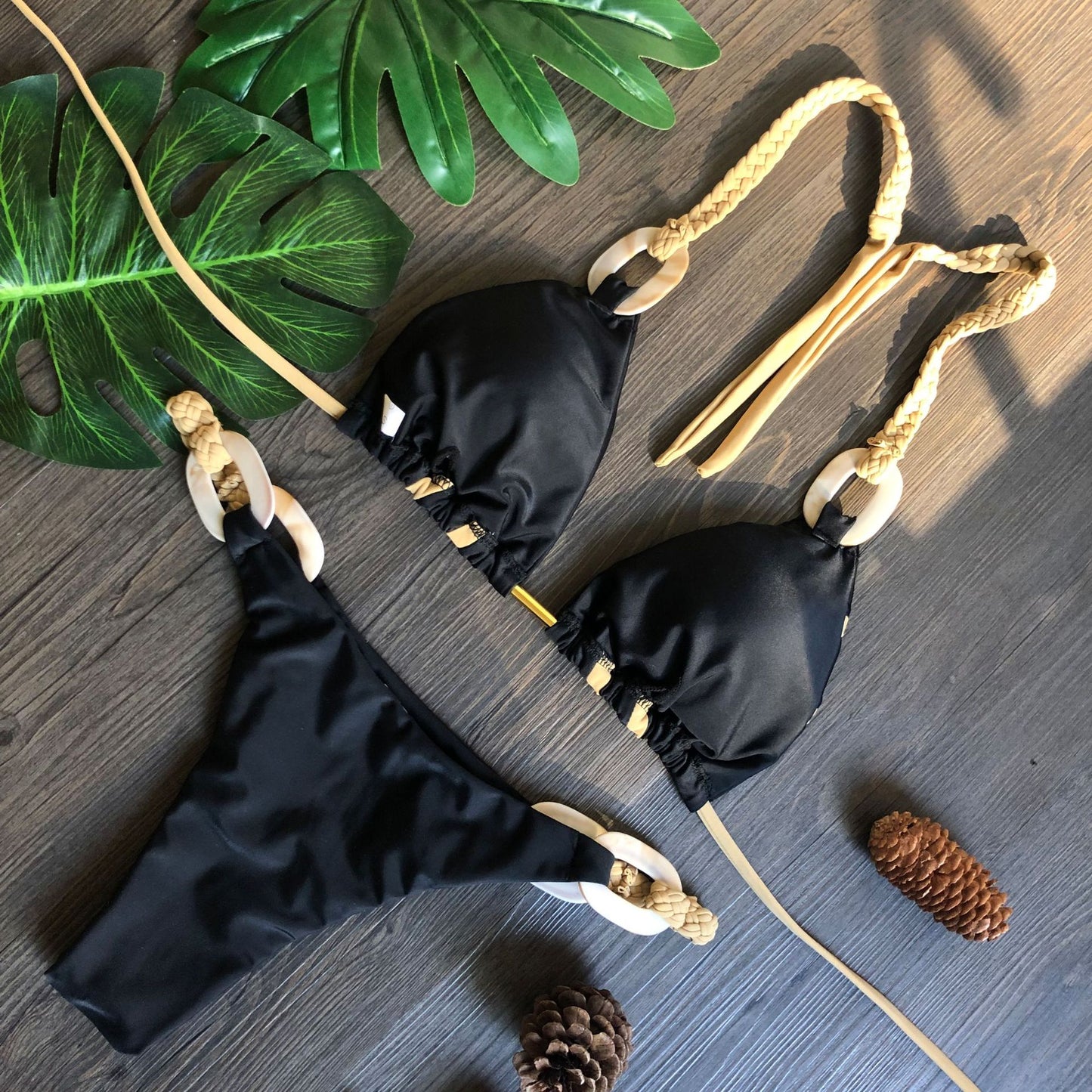Solid Colour Strap Bikini Sexy Swimwear