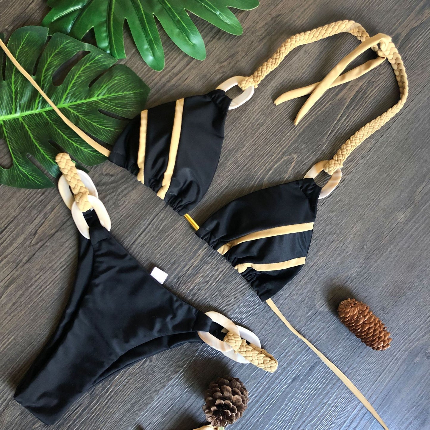 Solid Colour Strap Bikini Sexy Swimwear