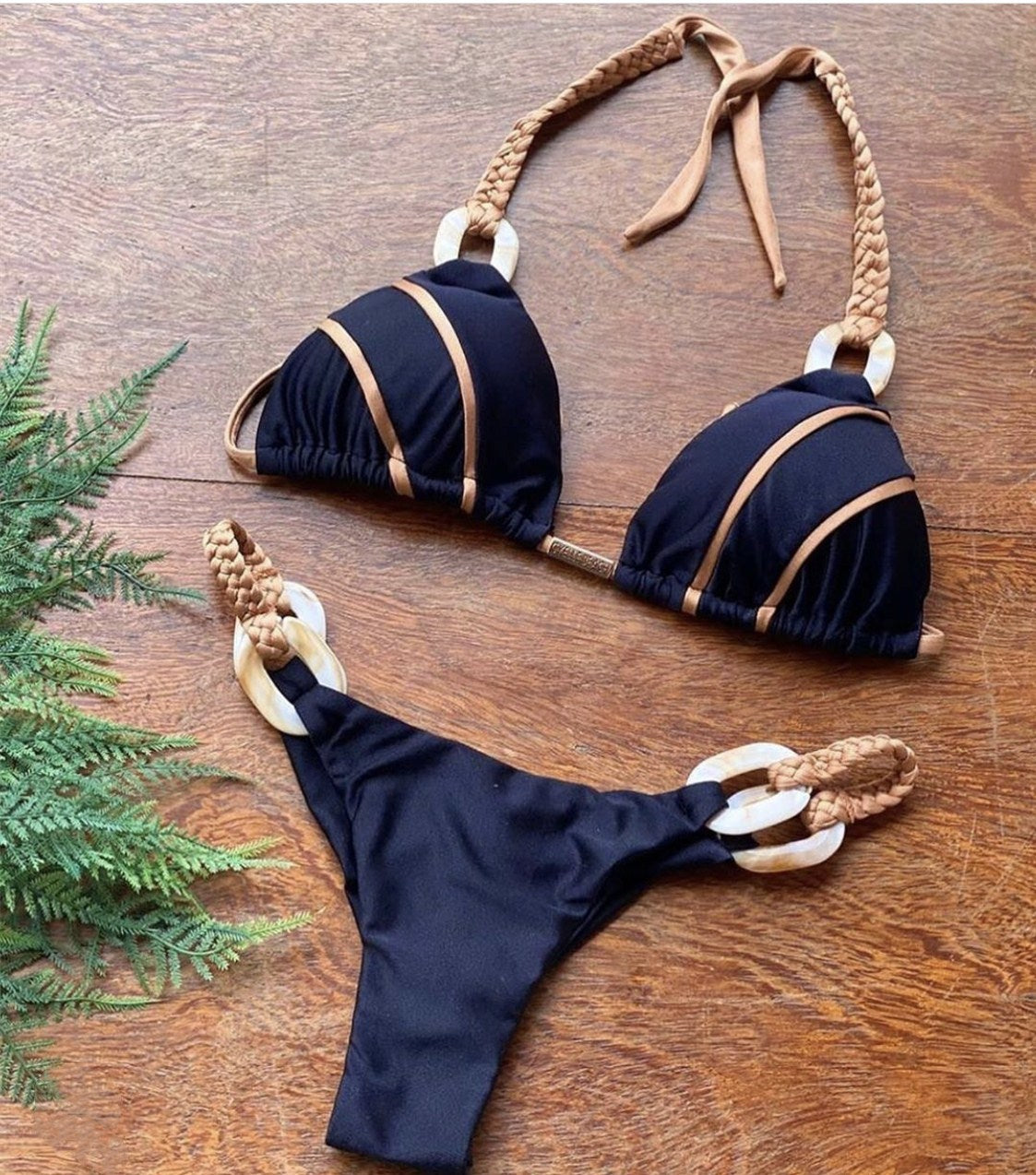 Solid Colour Strap Bikini Sexy Swimwear