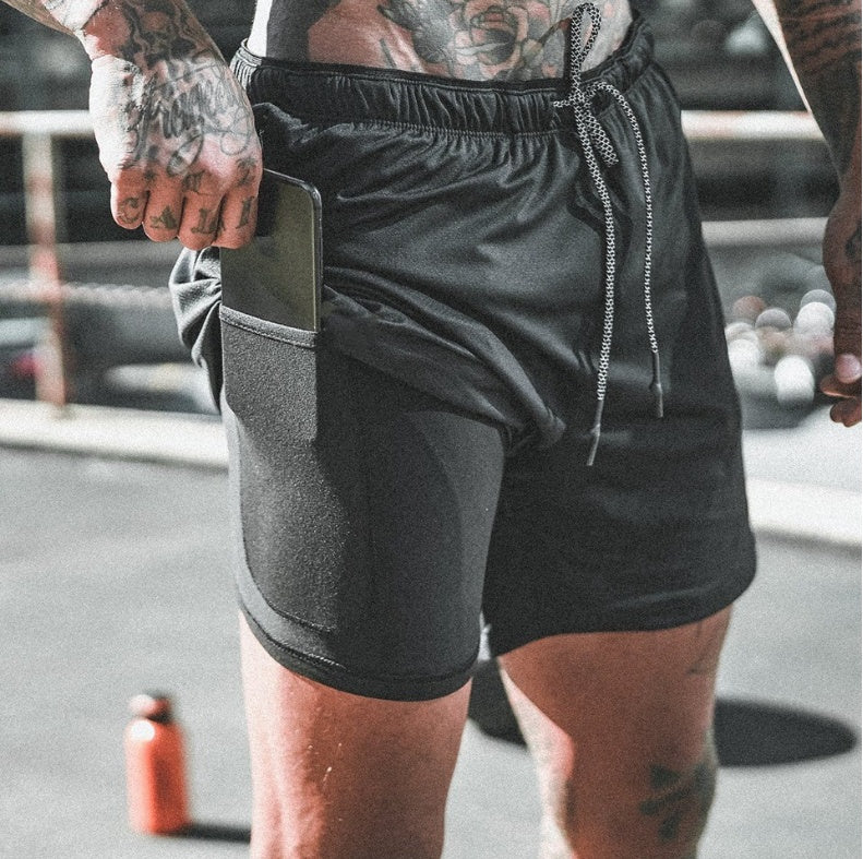 Title: Men's 2-in-1 Gym Shorts with Inner Phone Pocket – Various Colours