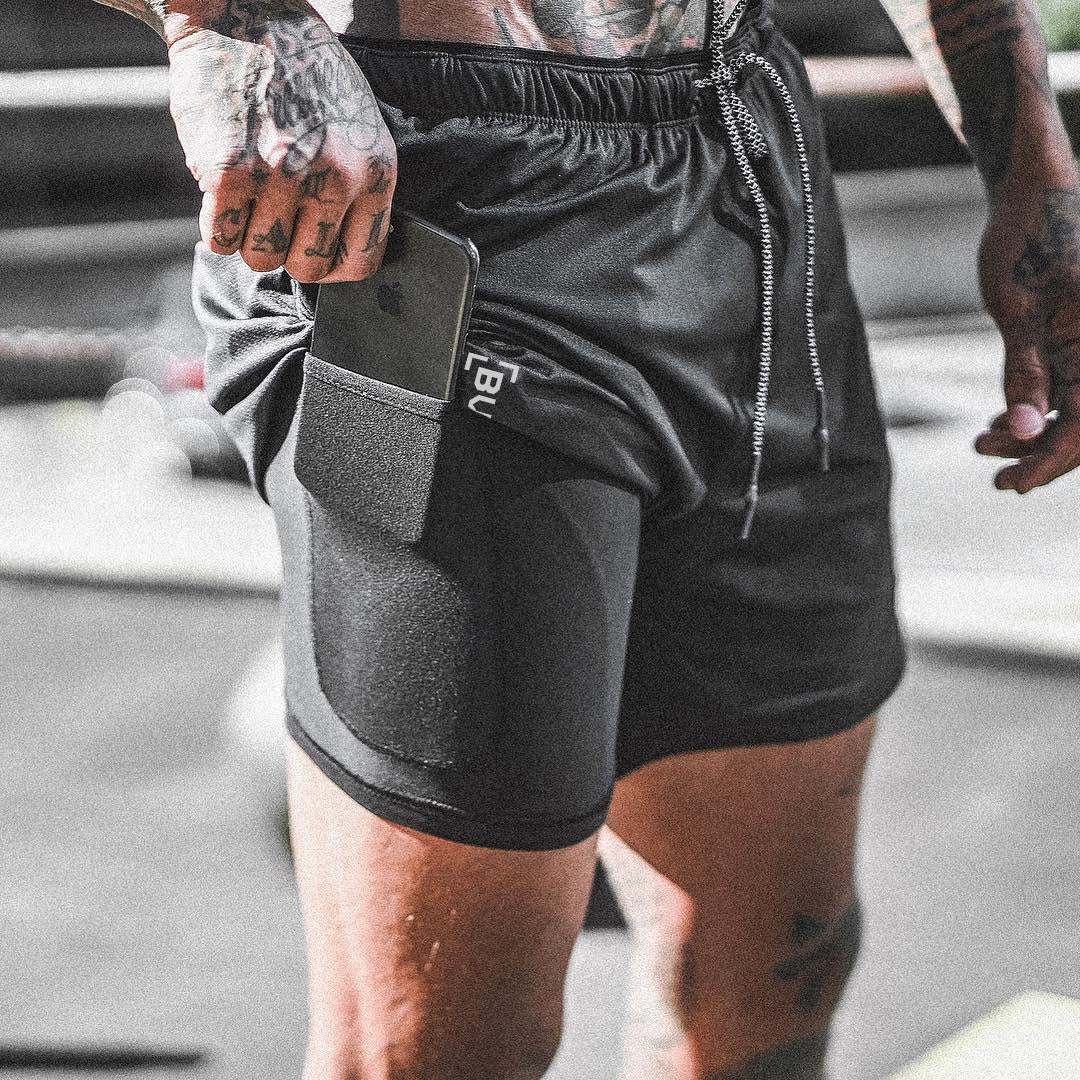 Title: Men's 2-in-1 Gym Shorts with Inner Phone Pocket – Various Colours