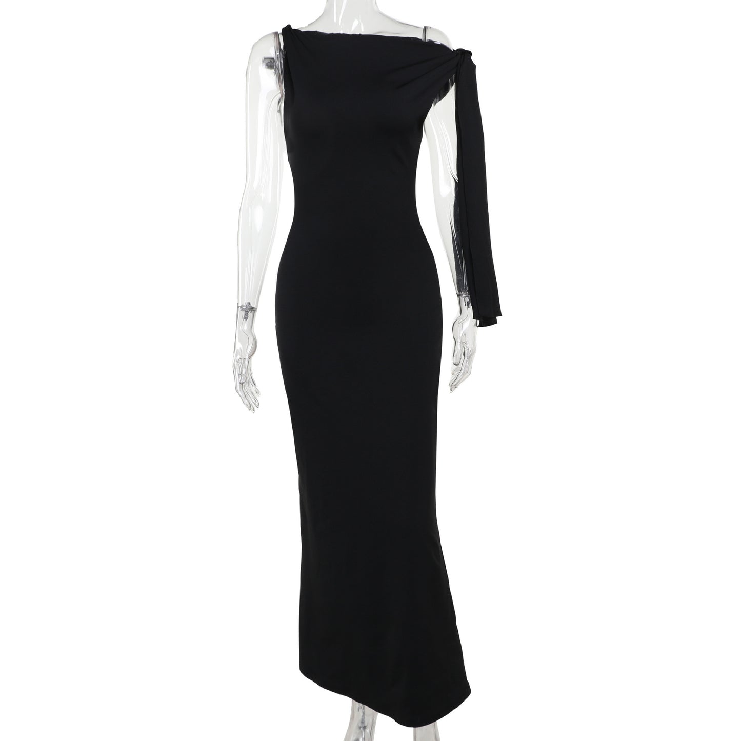 Elegant One-Shoulder Maxi Dress with Bow Detail – Evening Gown in Black or White