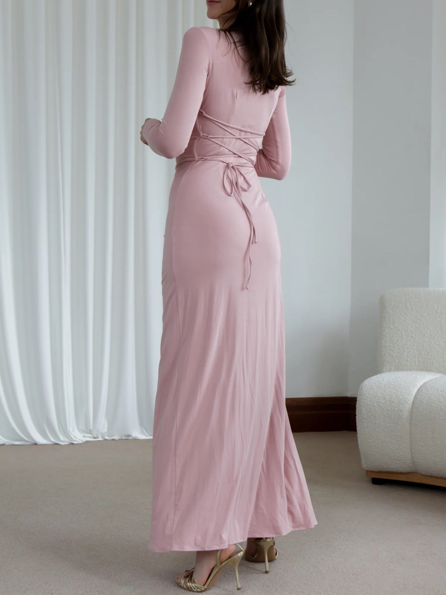 ✨ Elegant Long Sleeve Ruched Maxi Dress – Available in Various Colours