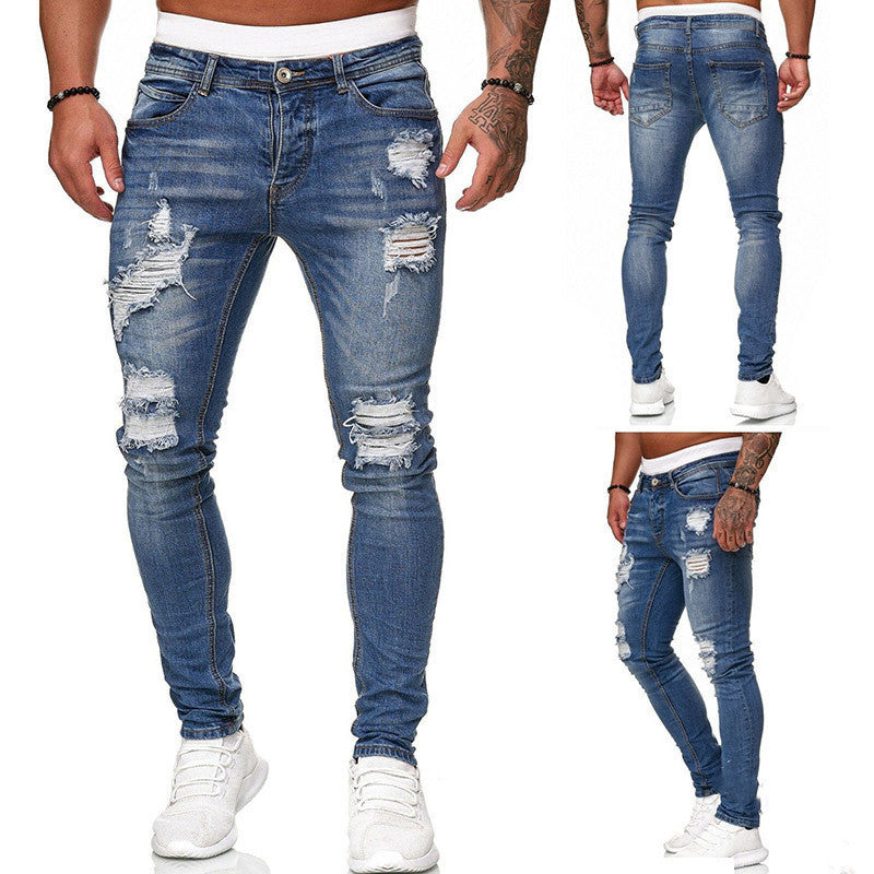 Men's Distressed Slim Fit Denim Jeans – Urban Ripped Style in Various Colours