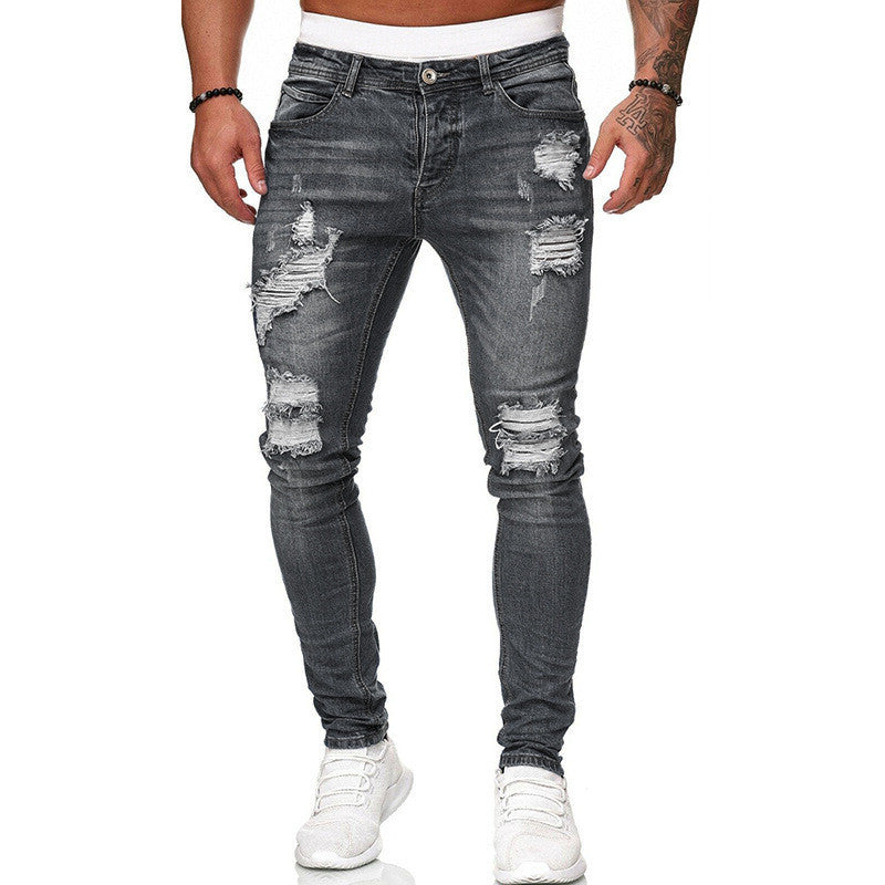 Men's Distressed Slim Fit Denim Jeans – Urban Ripped Style in Various Colours