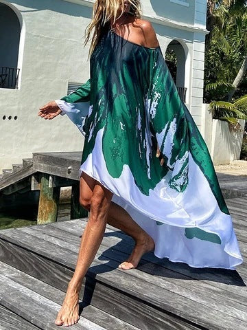 Tropical Off-Shoulder Maxi Dress – Flowy Holiday Cover-Up (Available in Various Colours)