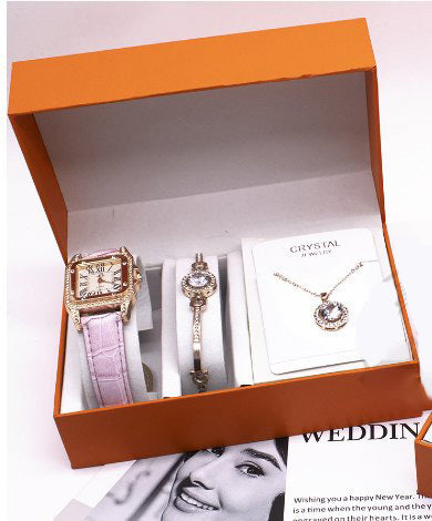 Women’s Luxury Watch & Crystal Jewellery Gift Set – Watch, Bracelet & Necklace | Elegant Gift Box