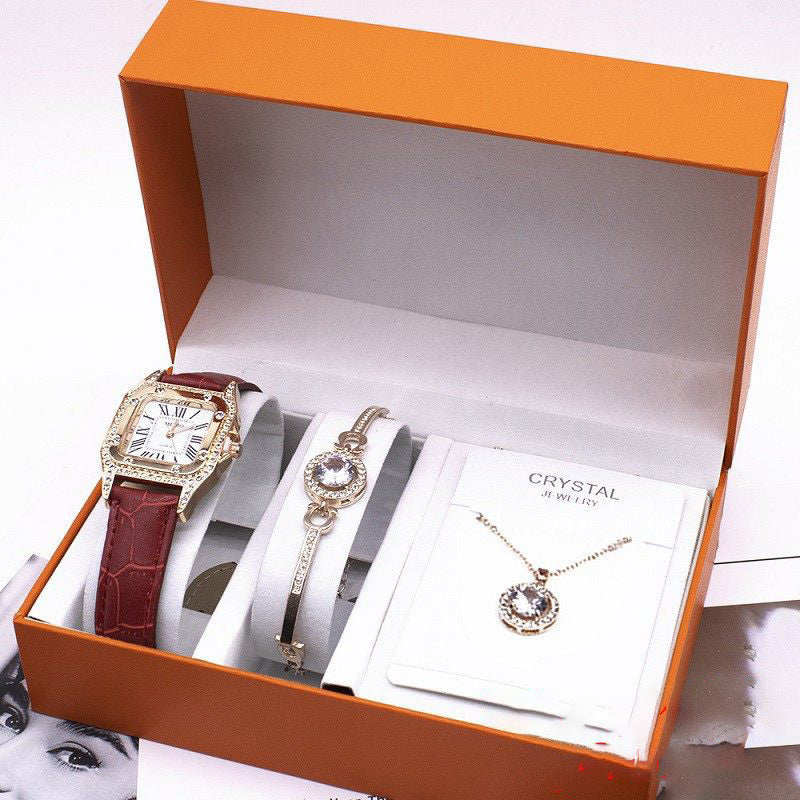 Women’s Luxury Watch & Crystal Jewellery Gift Set – Watch, Bracelet & Necklace | Elegant Gift Box