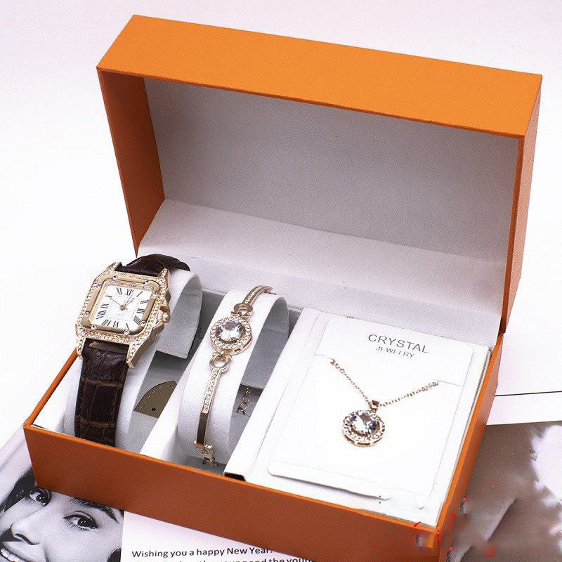 Women’s Luxury Watch & Crystal Jewellery Gift Set – Watch, Bracelet & Necklace | Elegant Gift Box