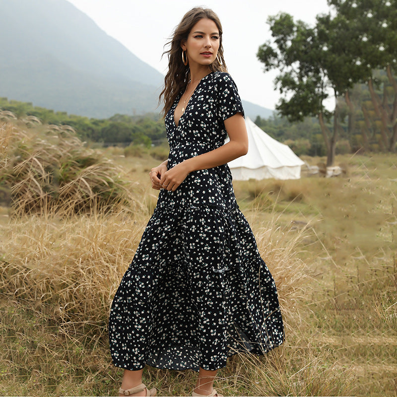 Boho Floral Maxi Dress with Slit – V-Neck Summer Dress in Various Colours