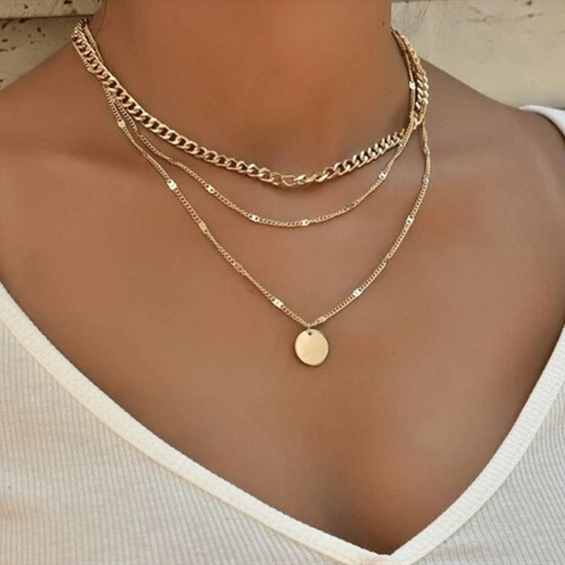 ✨ Layered Chain Necklace Set – 3 Piece Pendant & Chain Choker Necklace – Silver & Gold Options ✨