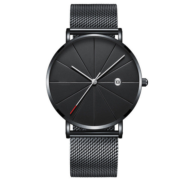 Luxury Gold Mesh Men's Watch | Minimalist Black Dial with Date Feature
