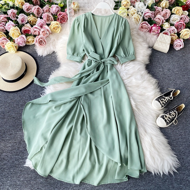 Elegant Mustard Wrap Midi Dress β Flowy Belted V-Neck Dress in Various Colours