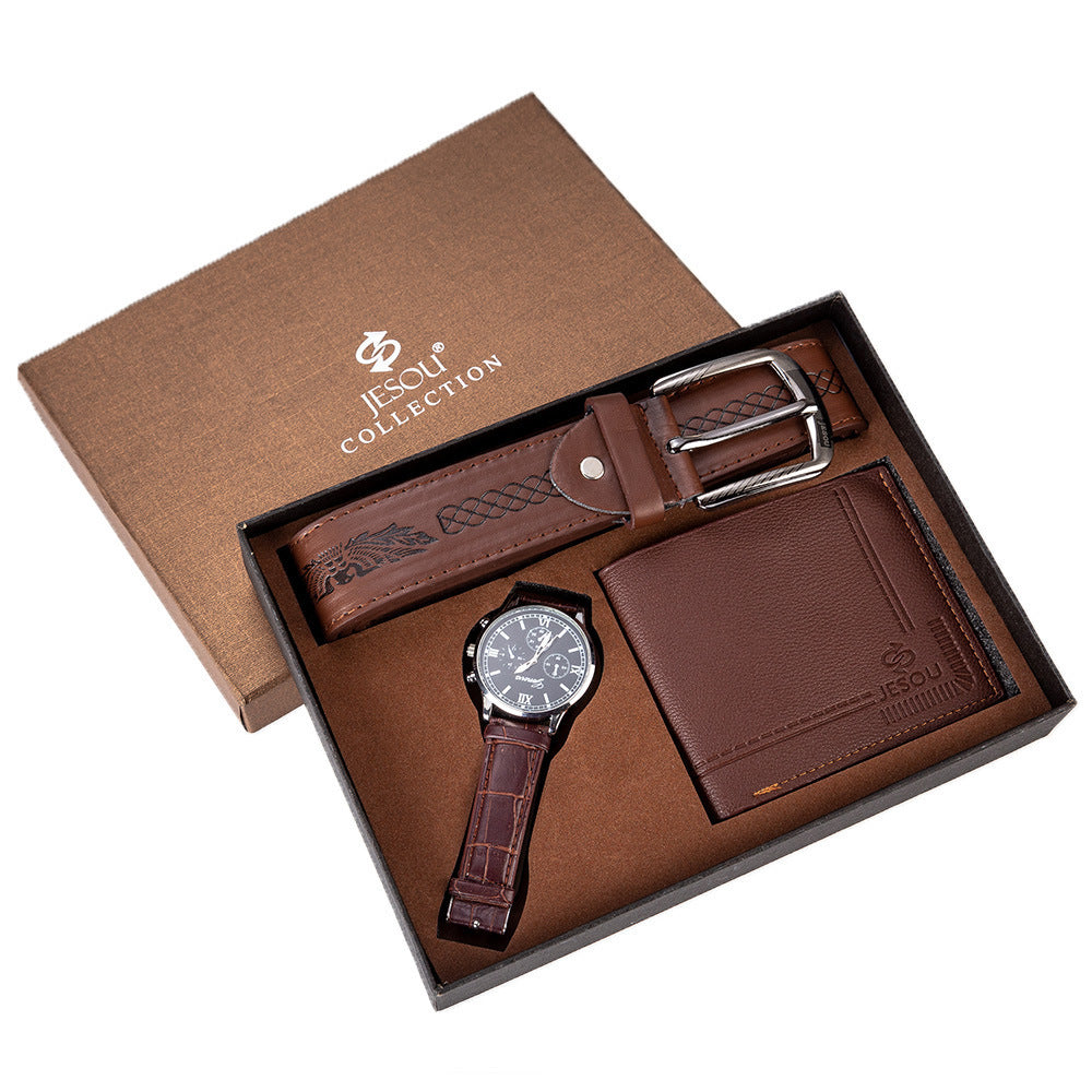 Luxury Men's Gift Set – Watch, Belt & Wallet | Jesou Collection | Elegant Brown Design
