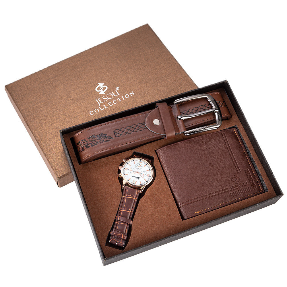 Luxury Men's Gift Set – Watch, Belt & Wallet | Jesou Collection | Elegant Brown Design