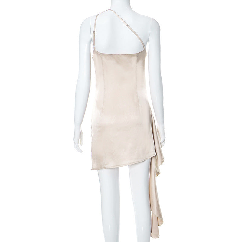 Satin One-Shoulder Draped Mini Dress – Various Colours