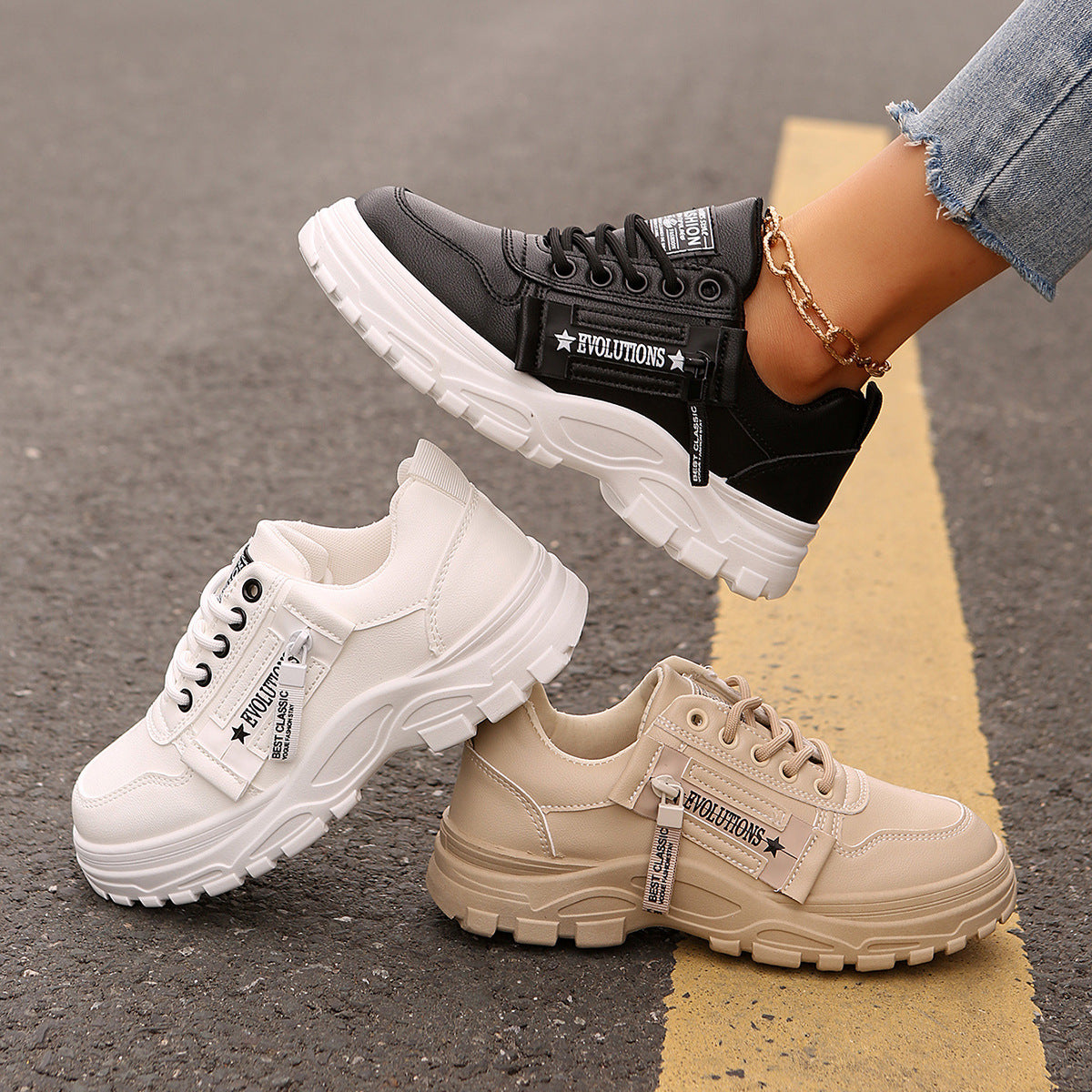 Title: Women's Chunky Sole Street Style Trainers – Various Colours