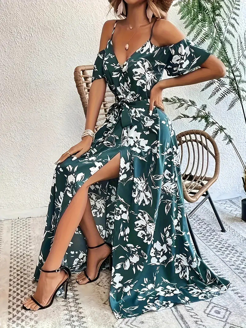 ๐ธ Cold Shoulder Floral Maxi Dress โ Flowy & Feminine in Various Colours