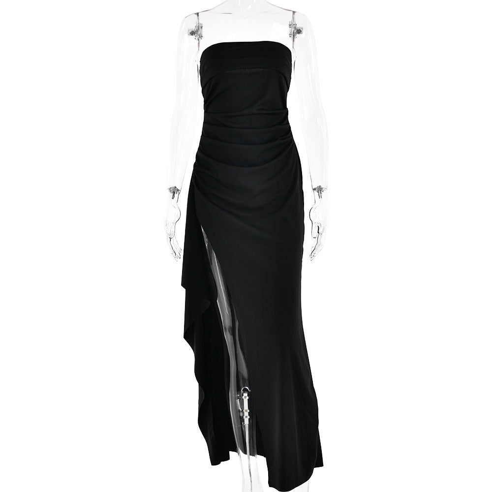 Elegant Strapless Ruched Evening Maxi Dress – High Slit Formal Gown – Occasion Dress – Various Colours