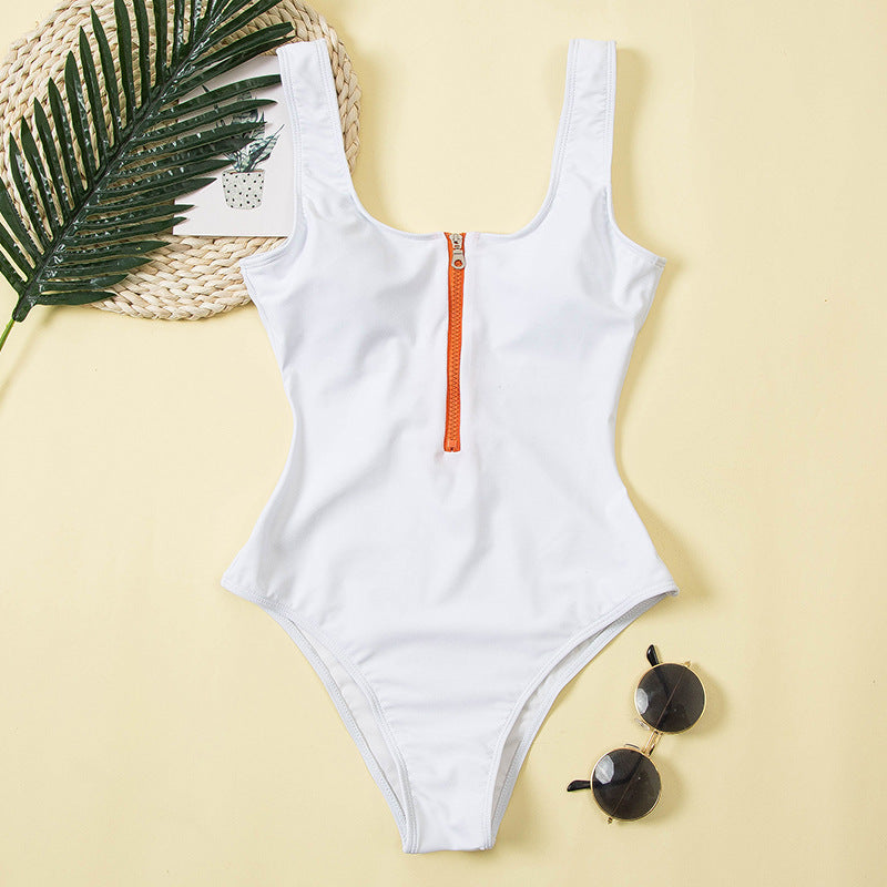 New Swimwear Sexy Siamese Triangle Half Zipper Swimsuit Women