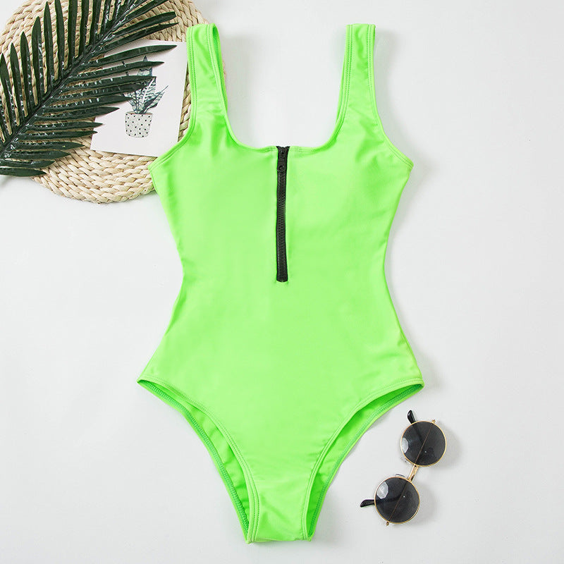 New Swimwear Sexy Siamese Triangle Half Zipper Swimsuit Women