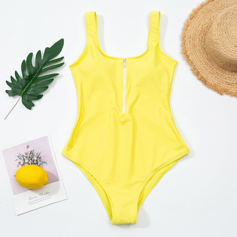 New Swimwear Sexy Siamese Triangle Half Zipper Swimsuit Women