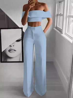 π₯ Off-Shoulder Two Piece Trouser Set for Women β High Waisted Wide Leg Co-Ord (Various Colours)