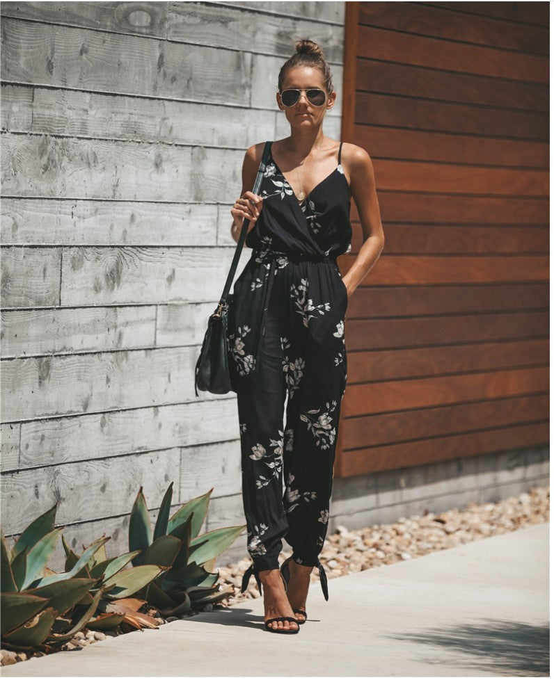 Summer Floral Print Jumpsuit – Lightweight, Tie Waist, Spaghetti Strap – Various Colours