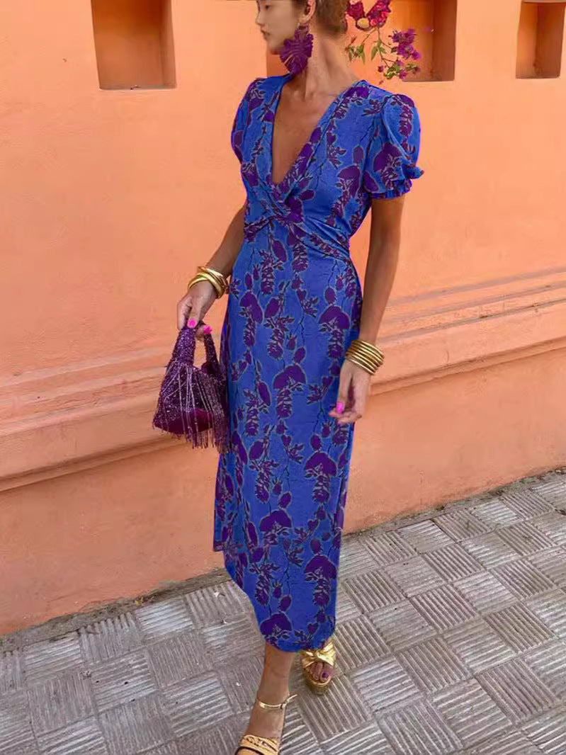 Elegant Floral Wrap Midi Dress – V-Neck Summer Style – Feminine & Flattering – Various Colours