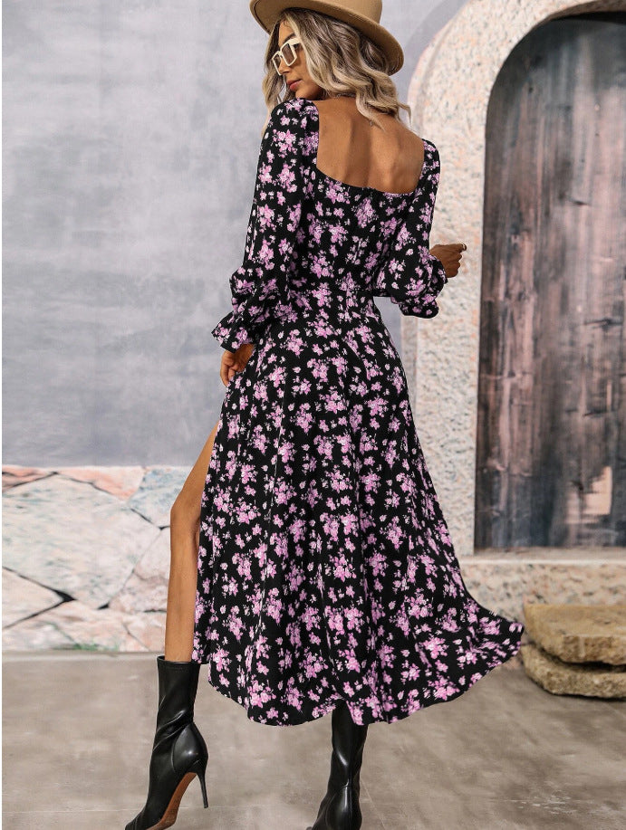 🌸 Women’s Floral Long Sleeve Split Midi Dress - Romantic Boho Summer Dress - Available in Various Colours
