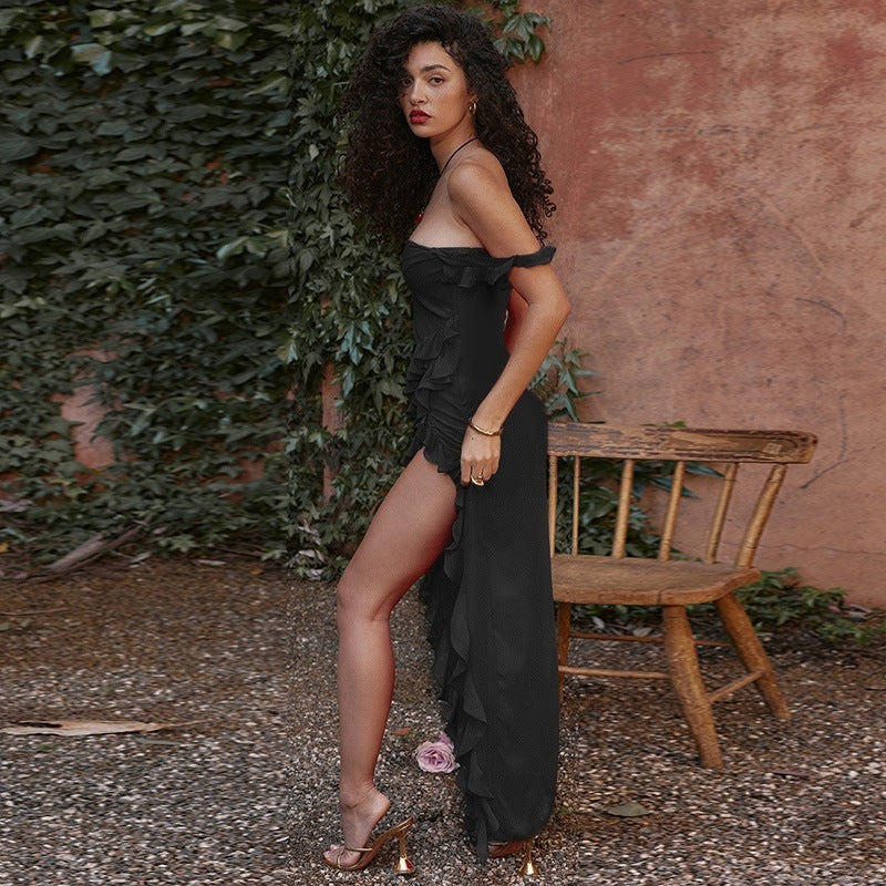 🔥 Women’s Asymmetric Ruffle High-Slit Maxi Dress - Elegant Evening & Party Dress - Available in Various Colours